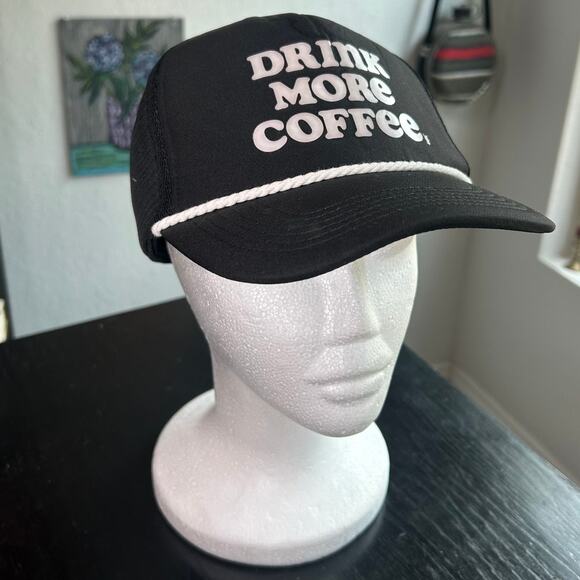Dutch Bros- Rope Hat Black and White Mesh Snapbacl "drink more coffee" skater - Picture 1 of 4